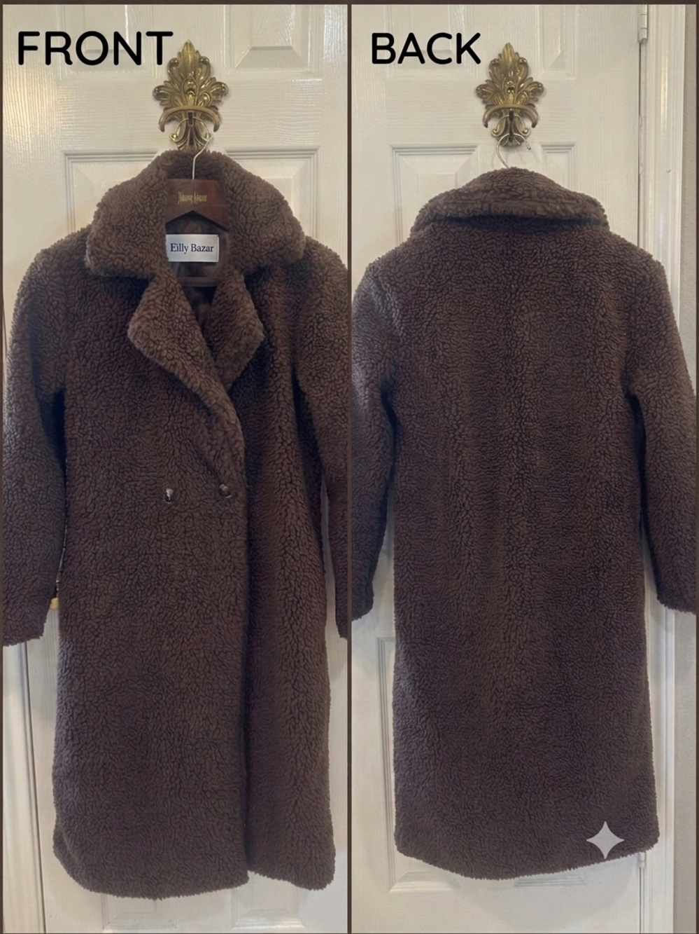 Eilly Bazar Teddy Bear Chestnut Brown Sherpa/Fleece Midi Coat  SZ Extra Small